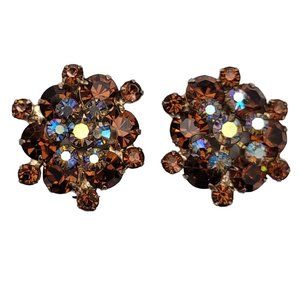 Blue AB, Topaz Prong Set Rhinestone Cluster Clip-On Earrings E197